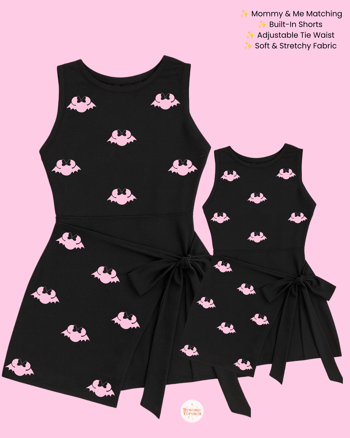Pink Spooky Bats Mommy & Me Athletic Dress