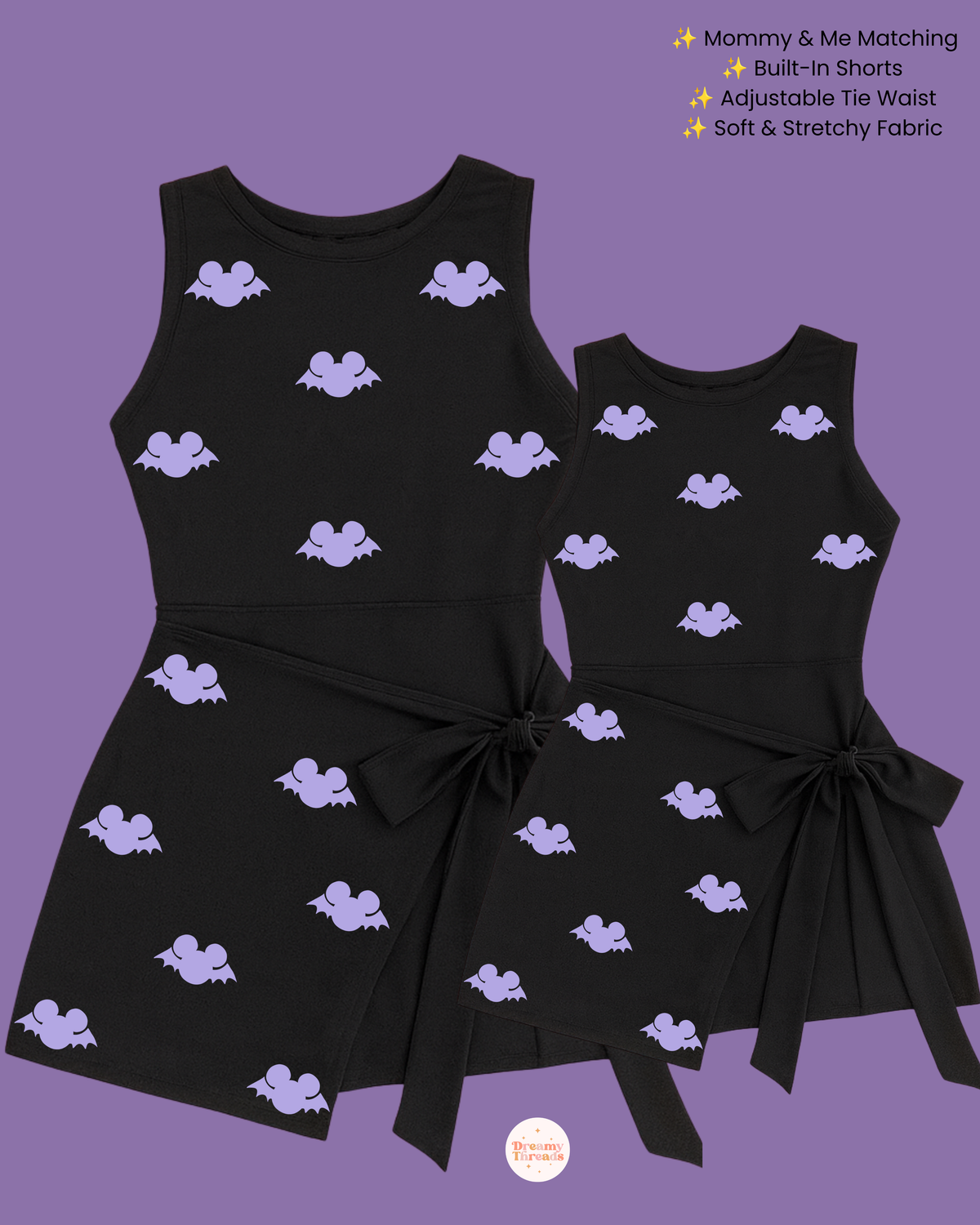 Purple Spooky Bats Mommy & Me Athletic Dress